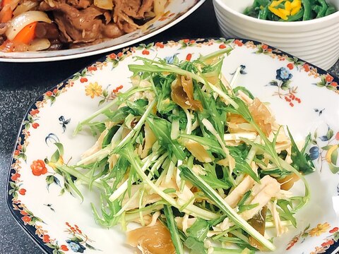 蒸し鶏とザーサイと水菜のあえもの♪